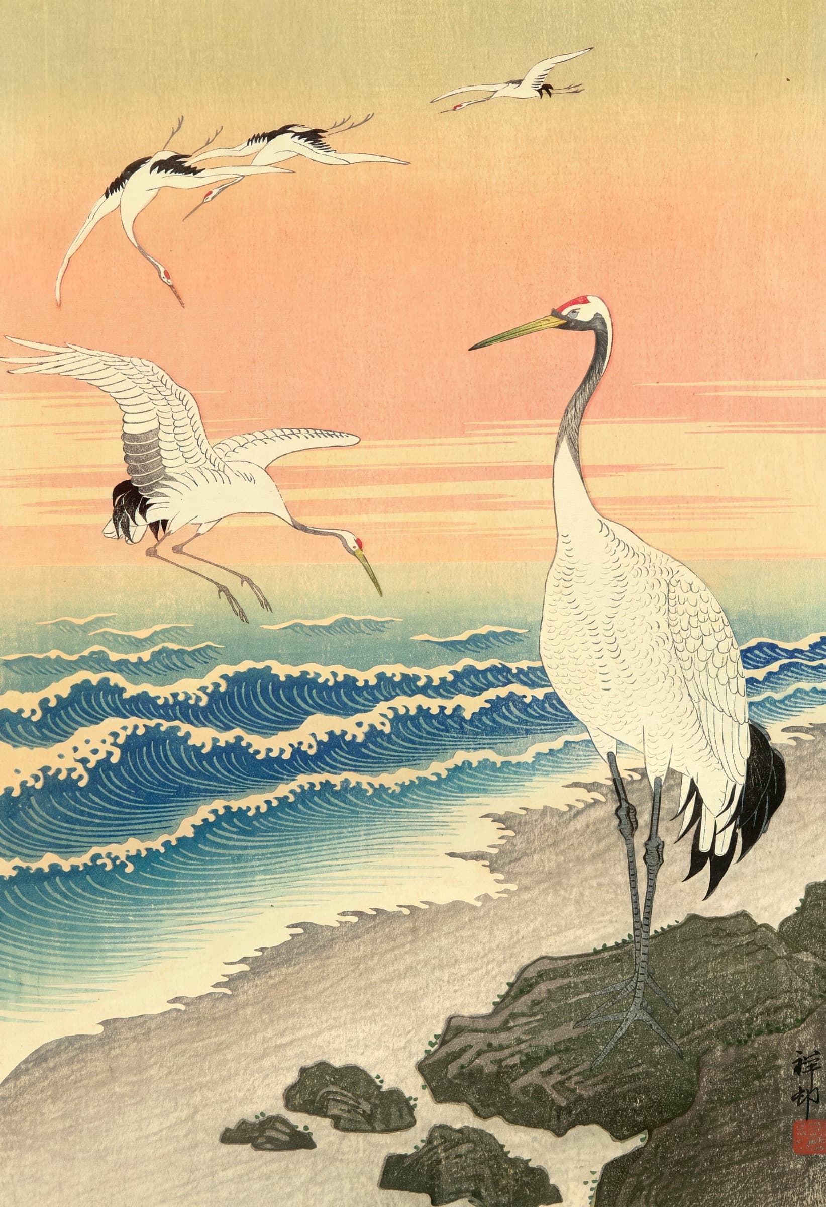 Cranes on Seashore, Ohara Koson