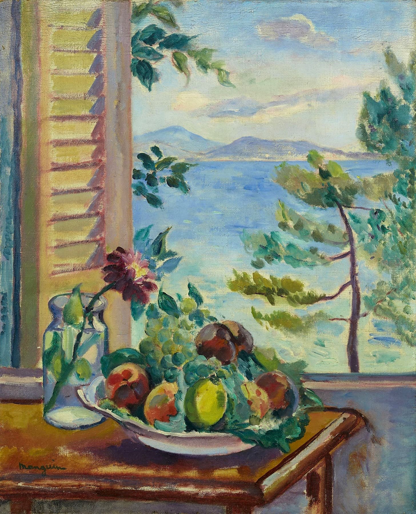 Pêches et raisins à la fenêtre, Henri Manguin
