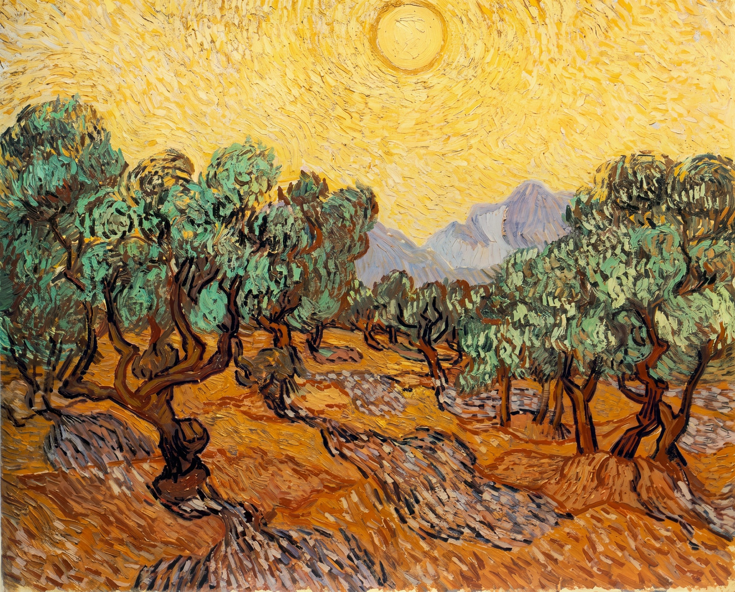 Olive Trees with Yellow Sky and Sun, Vincent van Gogh