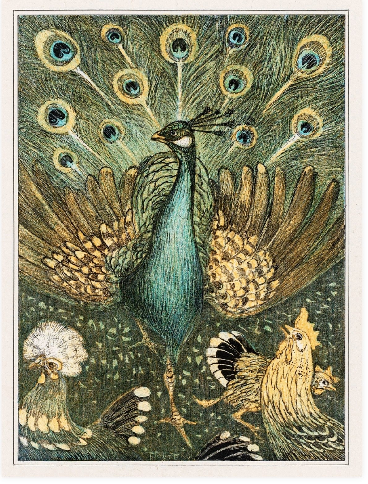 Peacock with Chickens, Theo van Hoytema